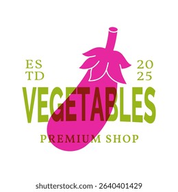 Eggplant logo design template. Natural vegetarian food symbol. Organic vegetable logotype for farm company or food package design. Vector illustration