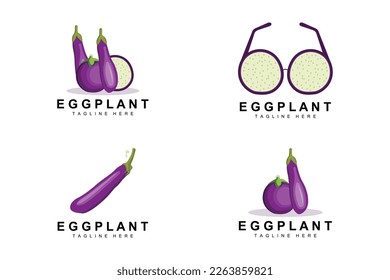 Eggplant Logo Design, Vegetables Illustration Purple Vegetable Plantation Vector, Product Brand Icon Template
