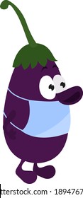 Eggplant with a mask, illustration, vector on a white background.