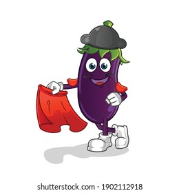 eggplant matador with red cloth illustration. character vector