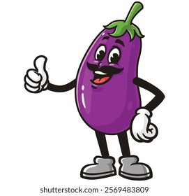 Eggplant with mustache,      Cartoon Character Mascot Illustration Vector Clip-art Hand-drawn Logo Design