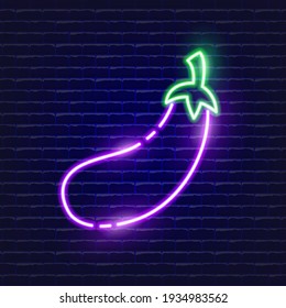 Eggplant neon icon. Glowing Vector illustration icon for mobile, web and menu design. Food concept