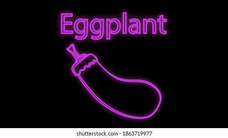 eggplant on a black background, vector illustration, neon. seasoning for food. neon purple. neon sign, illumination. bright sign for cafes and restaurants.