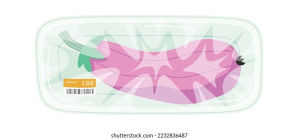 Eggplant on plastic container flat icon fresh food packaging
