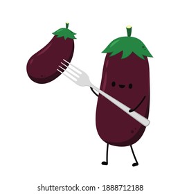 Eggplant on white background. Eggplant character design.