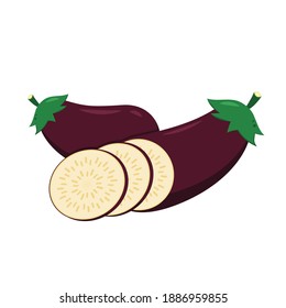 Planta de huevos de fondo blanco. Oberenjena rebanada. Vector de berenjena.