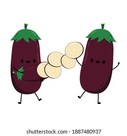 Planta de huevos de fondo blanco. Oberenjena rebanada. Vector de berenjena.