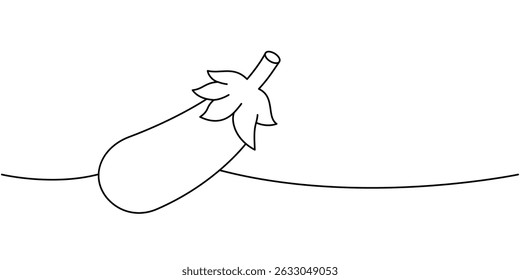 Berenjena una línea de dibujo continuo. Vegetales orgánicos frescos. Ilustración vectorial