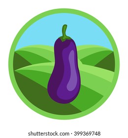 Eggplant. Organic vegetables, round vector color badge or sticker