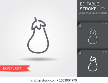 Eggplant. Outline icon with editable stroke. Linear symbol of the food with shadow