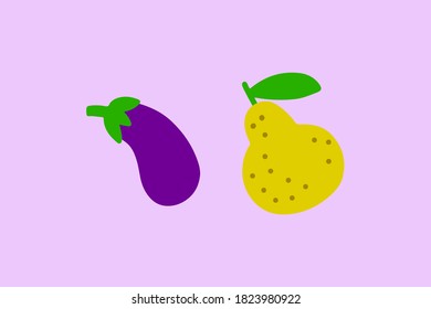 Eggplant and pare apple Vector. single brinjal and pare apple concept illustration