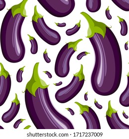 Eggplant pattern on white. Bright food seamless pattern