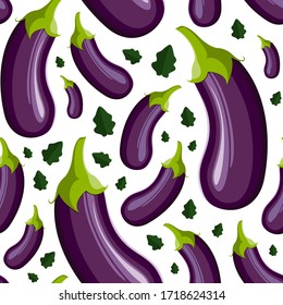 Eggplant pattern on white. Bright food seamless pattern