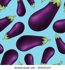 Eggplant pattern. Eggplant seamless pattern on the blue background.