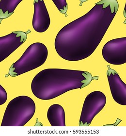Eggplant pattern. Eggplant seamless pattern on the yellow background.