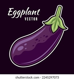 Eggplant piece vector colored illustration isolated on dark background