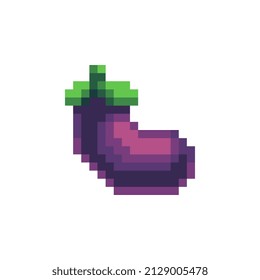 Eggplant pixel art icon. Vegetables isolated vector illustration. Design for stickers, logo, mobile app. Video game assets 80s 8-bit sprite sheet.