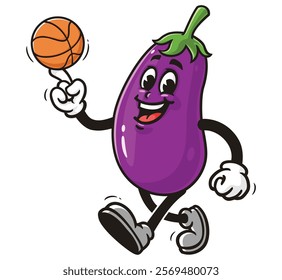 Eggplant playing basketball,    Cartoon Character Mascot Illustration Vector Clip-art Hand-drawn Logo Design