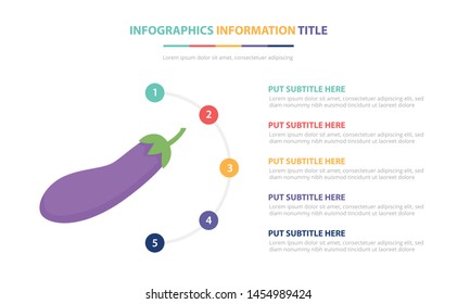 eggplant purple infographic template concept with five points list and various color with clean modern white background - vector