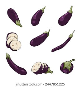 eggplant purple vegetable cartoon vector