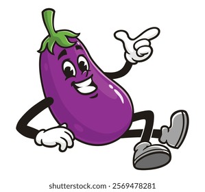 Eggplant with a relaxed lying down pose
,       Cartoon Character Mascot Illustration Vector Clip-art Hand-drawn Logo Design