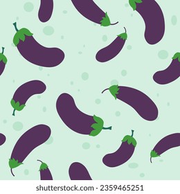 Eggplant ripe and harvested ingredients for cooking and eating. Aubergine from farm, tasty veggies for dieting and nutrition. Seamless pattern, background print or wallpaper. Vector in flat style