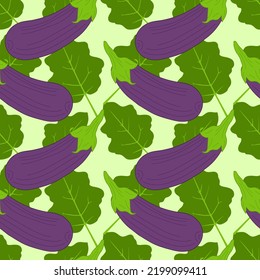 Eggplant seamless pattern. Aubergine seamless Pattern with leaf. Eggplant and leaves Background. vector illustration eps10