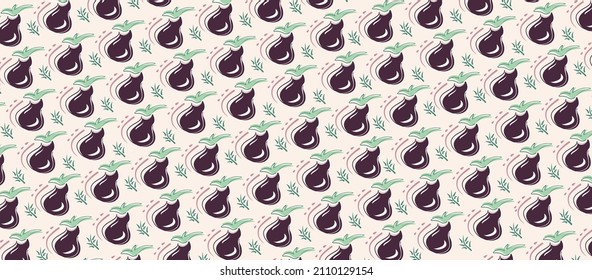 Eggplant seamless pattern. Diet healthy organic food. Pattern, flat vector illustration. Cook. garden product.
Eggplant seamless pattern. Vegetable vector. Design elements for textiles.