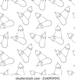 Vector de contorno de doodle de patrón sin fisuras de planta de huevos. Textura para fondo, menú, folleto, etiqueta, impresión, embalaje, mercancía, libro, afiche, tela, envoltura, escaparate, escaparate, textil.