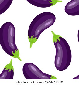 Patrón sin fisuras de la berenjena. Fondo de verduras frescas. Ilustración plana vectorial de los alimentos.
