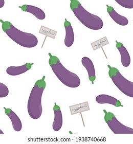 Eggplant seamless pattern. Vector illustration of vegetables, food.