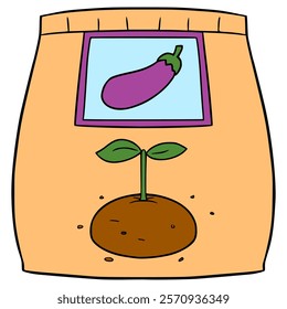 eggplant seed pack illustration hand drawn isolated vector