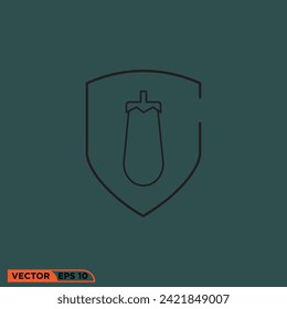 Eggplant shield icon design vector graphic of template, sign and symbol, protection food