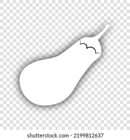 Eggplant sign. Salad ingredient. Healthy vegetable. White Icon with dropped natural gray Shadow at transparent Background. Illustration.