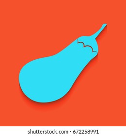 Eggplant sign. Salad ingredient. Healthy vegetable. Vector. Blue icon with soft shadow putted down on flamingo background.
