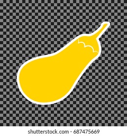 Eggplant sign. Salad ingredient. Healthy vegetable. Vector. Yellow icon with white contour on dark transparent background.