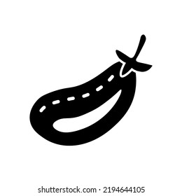 Eggplant silhouette doodle vector illustration. Organic aubergine black contour. Kitchen food element, cooking ingredient, vegan menu, eco farming, logo, symbol, icon, emblem, label, pictogram