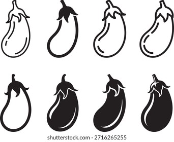 Berinjela silhueta ícone vetorial conjunto vegetal ilustração coleção