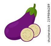 eggplant with slices flat vector illustration logo icon clipart