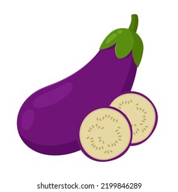 eggplant with slices flat vector illustration logo icon clipart