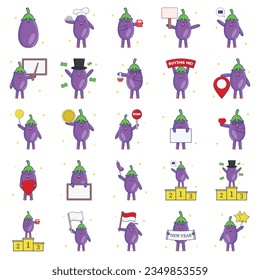 berenjena con rodajas de ilustración plana de vector logotipo icono clipart