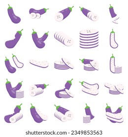 eggplant with slices flat vector illustration logo icon clipart