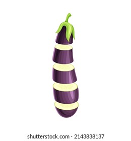 Cortes de berenjenas tiradas en fila vertical. Ilustración de vectores ecológicos saludables
