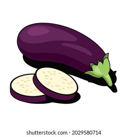 Eggplant slicing. Vector 3d sketch line isometric, color icon illustration, flat style. Creative design idea and elements for infographics and website.