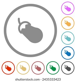Eggplant solid flat color icons in round outlines on white background