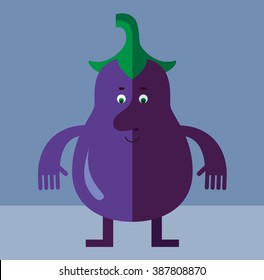 Eggplant standing. Flat style vector illustration . Funny cartoon character