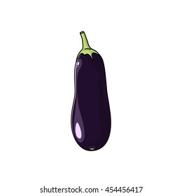 Eggplant Standing Isolated on White Background, Vegetables Aubergine, Edible Fruit , Vector Illustration