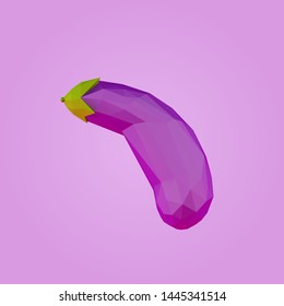 Eggplant. Symbol of Erectile Dysfunction and Impotence on Isolated Background. Low Poly Emoji Vector 3D Rendering