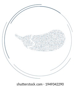 The eggplant symbol filled with dark blue dots. Pointillism style. Vector illustration on white background