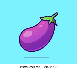 Ilustración de iconos de dibujos animados de vectores de berenjena. Estilo de caricatura plana.